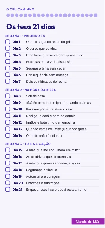 Página do desafio: os teus 21 dias para marcar